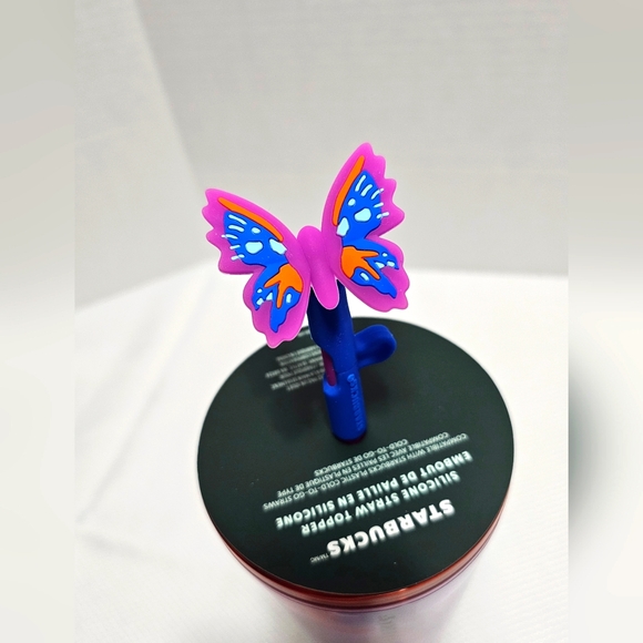 NEW Starbucks 2024 Summer Silicone Butterfly Straw Topper Iridescent Cold Cup - Picture 2 of 9